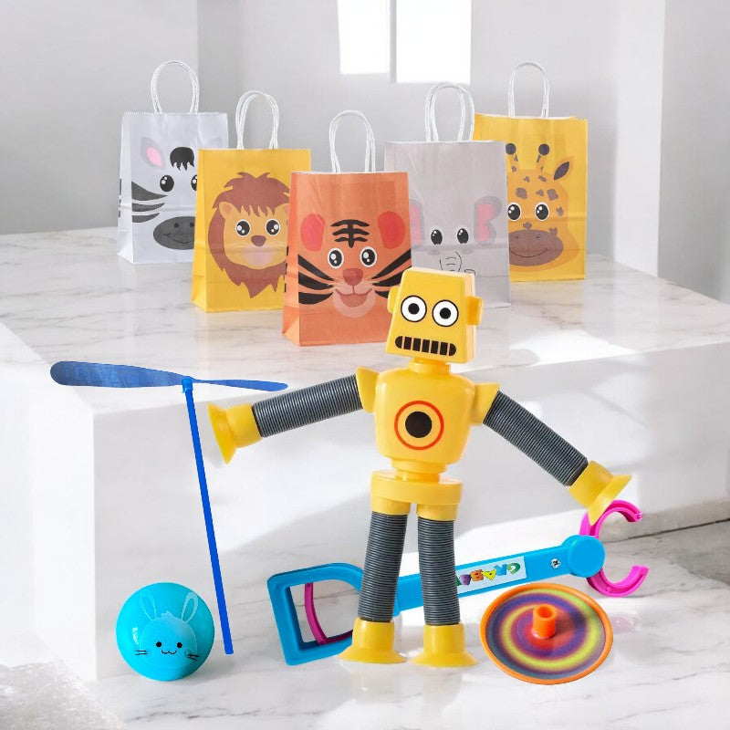 Pre Filled Party Bag for Kids - Stretchy robot and other 4 items included